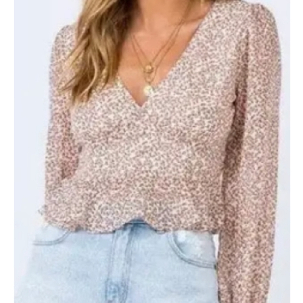 Princess Polly Womens Floral V-Neck Peplum Top Sz 6